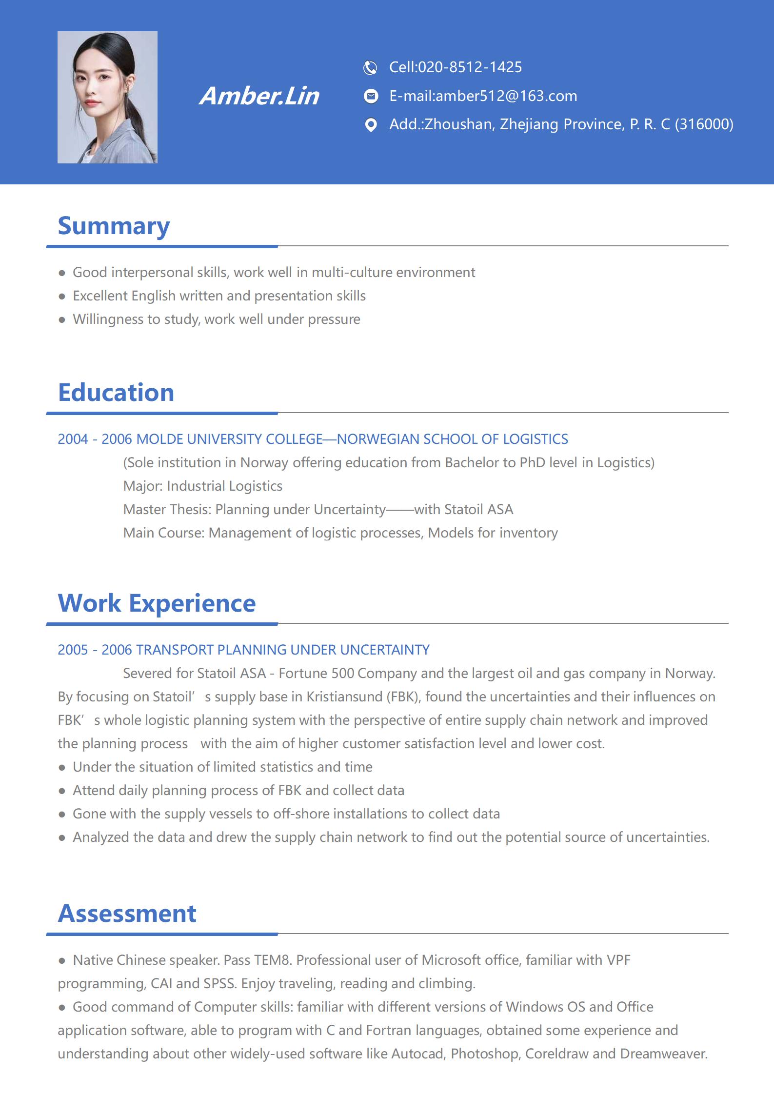 Blue Topbar Professional Resume
