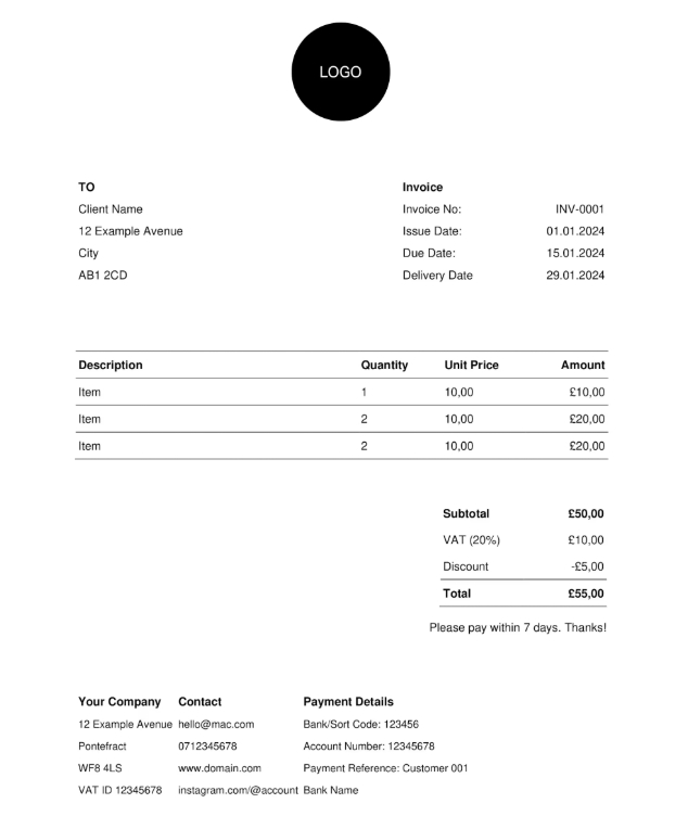 Clean Minimalist Invoice with Logo Design