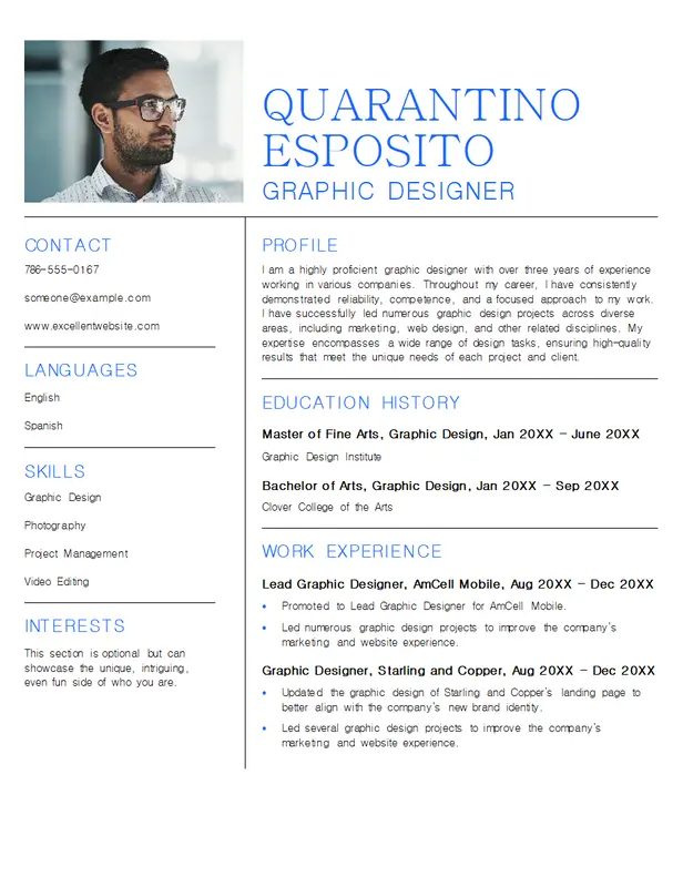 Clean Professional Blue & White Resume Design