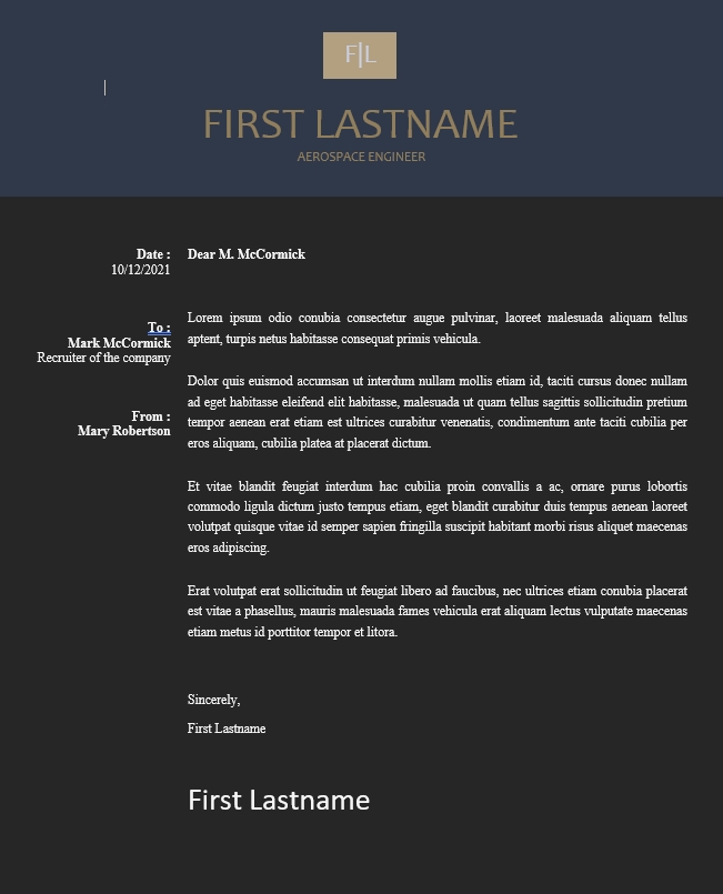 Dark Resume Structured with Monogram