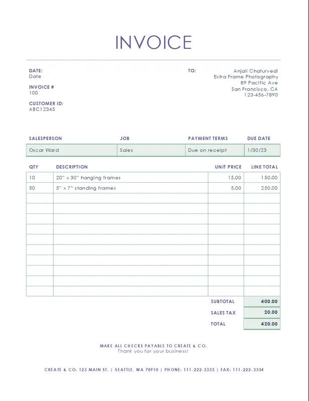 Elegant White-Green Invoice Design