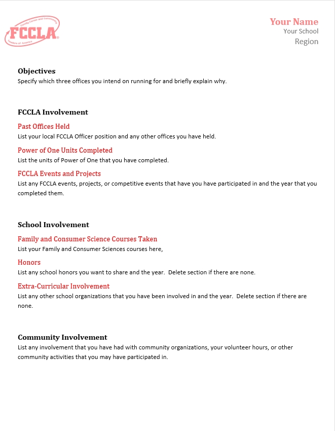 FCCLA Involvement Resume Design