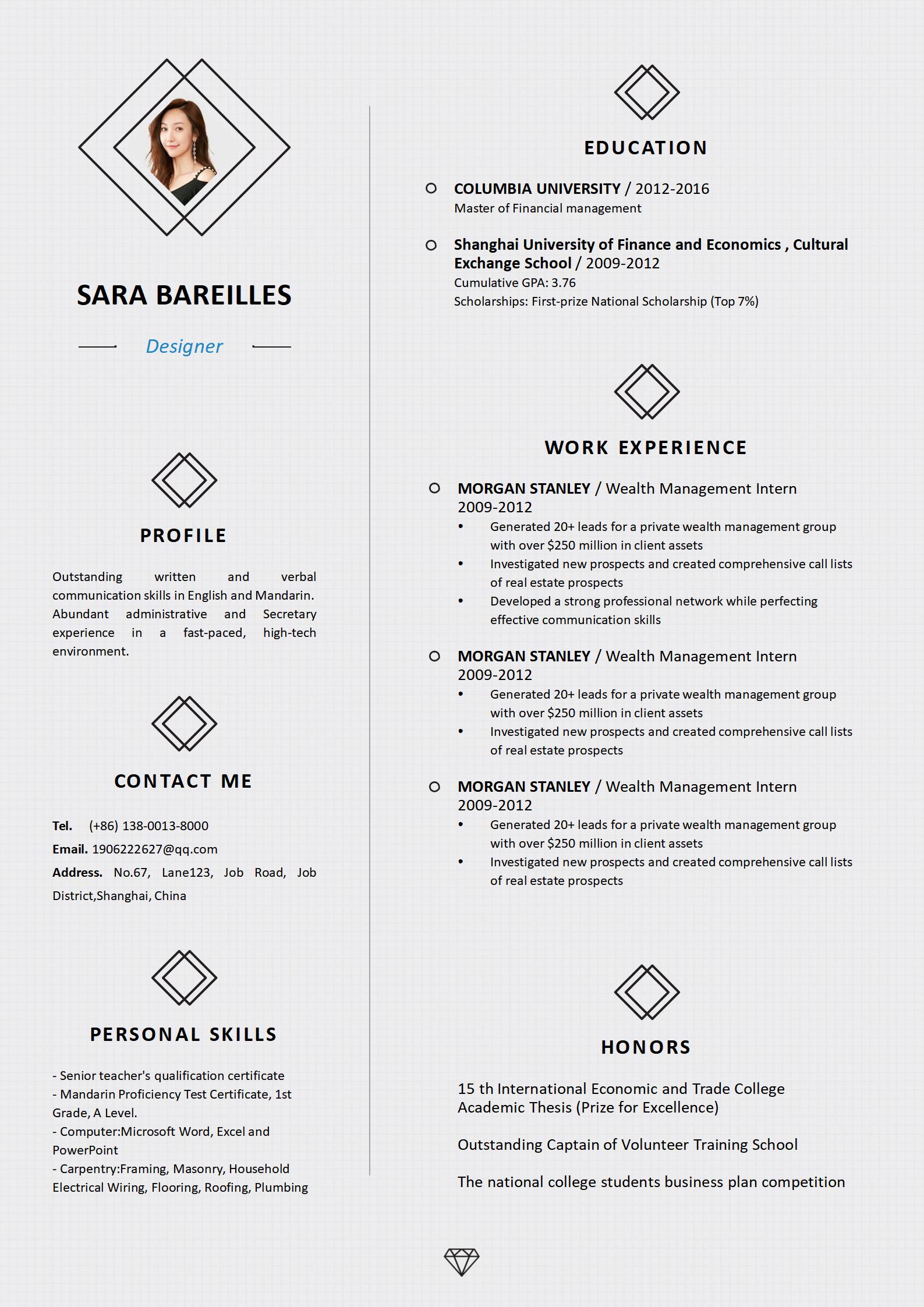 Geometric Diamond Accent Resume