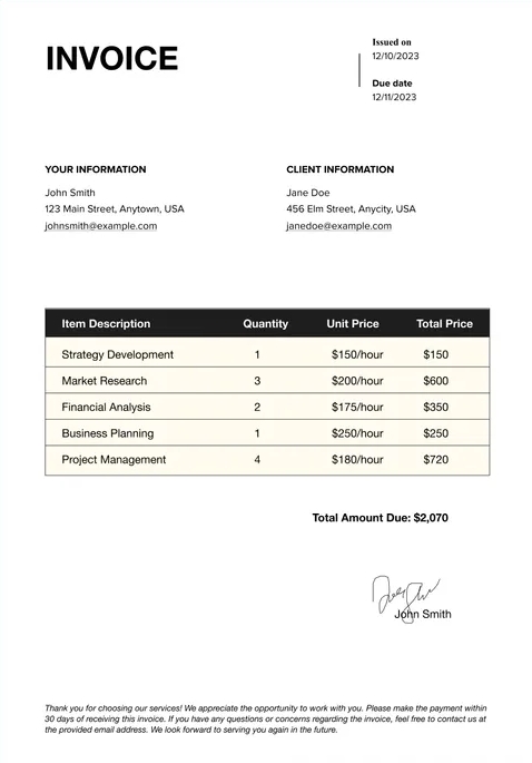 Minimalist Black and White Invoice Design