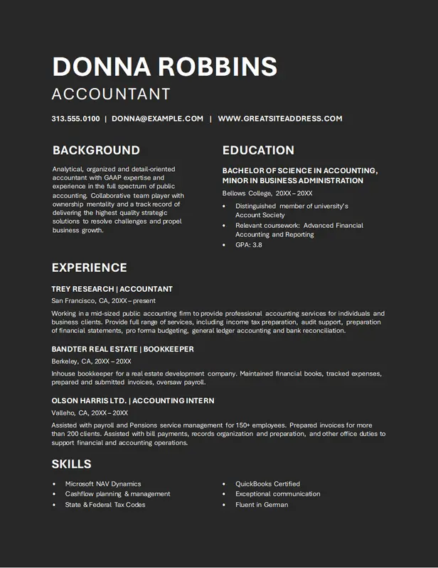 Modern Black Professional Classic Resume