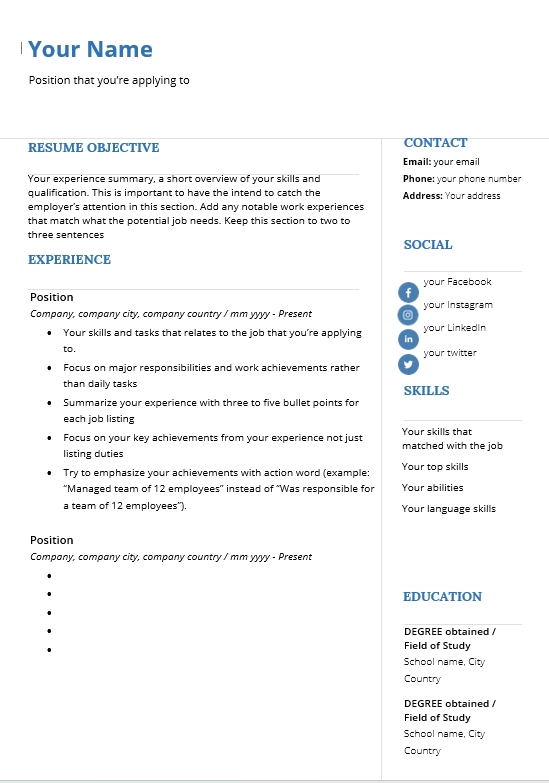 Modern Blue and White Resume Design
