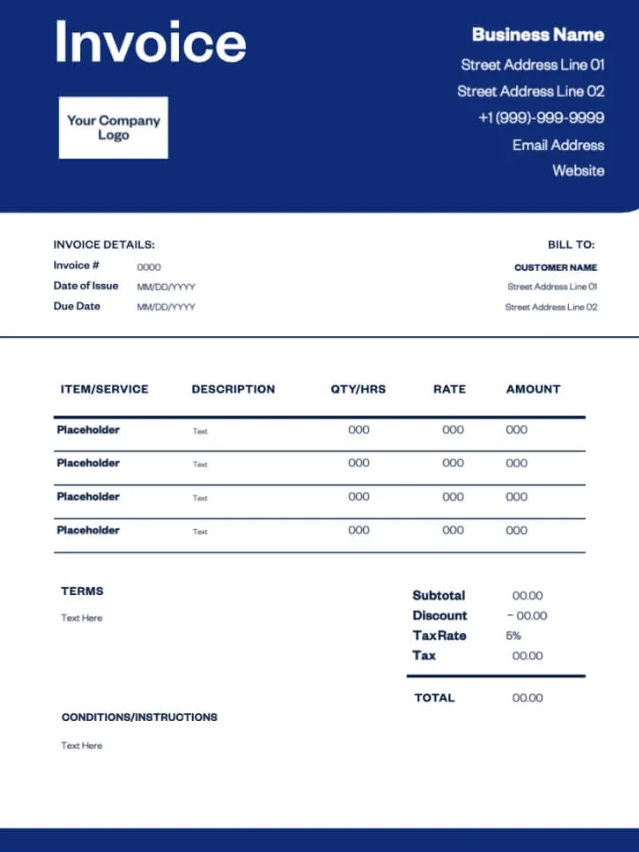 Modern Blue Layout Corporate Invoice Design