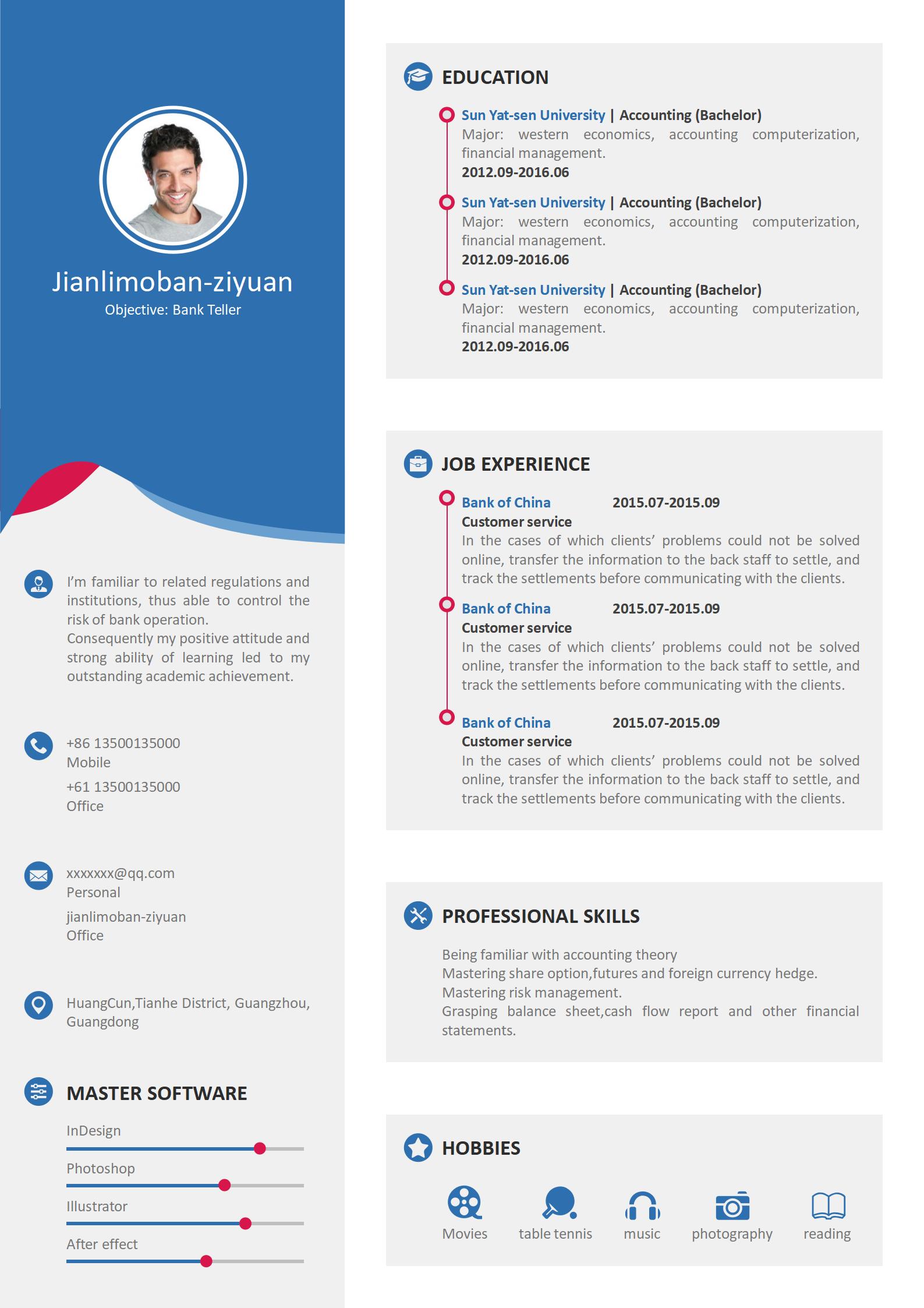 Modern Blue Wave Pattern Resume