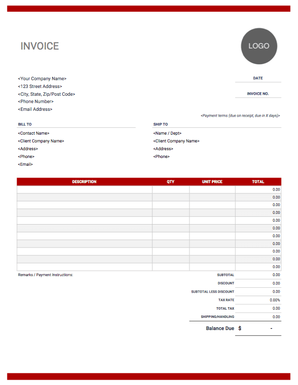 Professional Red Border Invoice Design