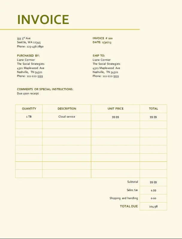 Professional Yellow Invoice Design