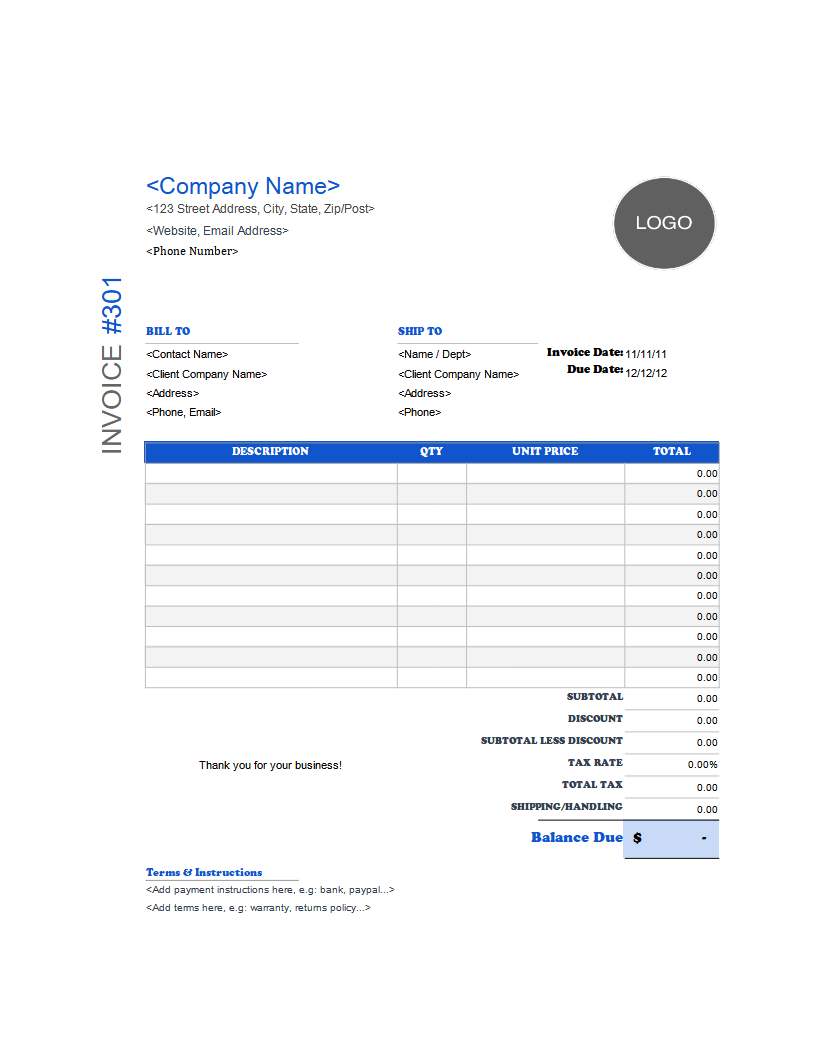 Simple Blue Layout Invoice Design