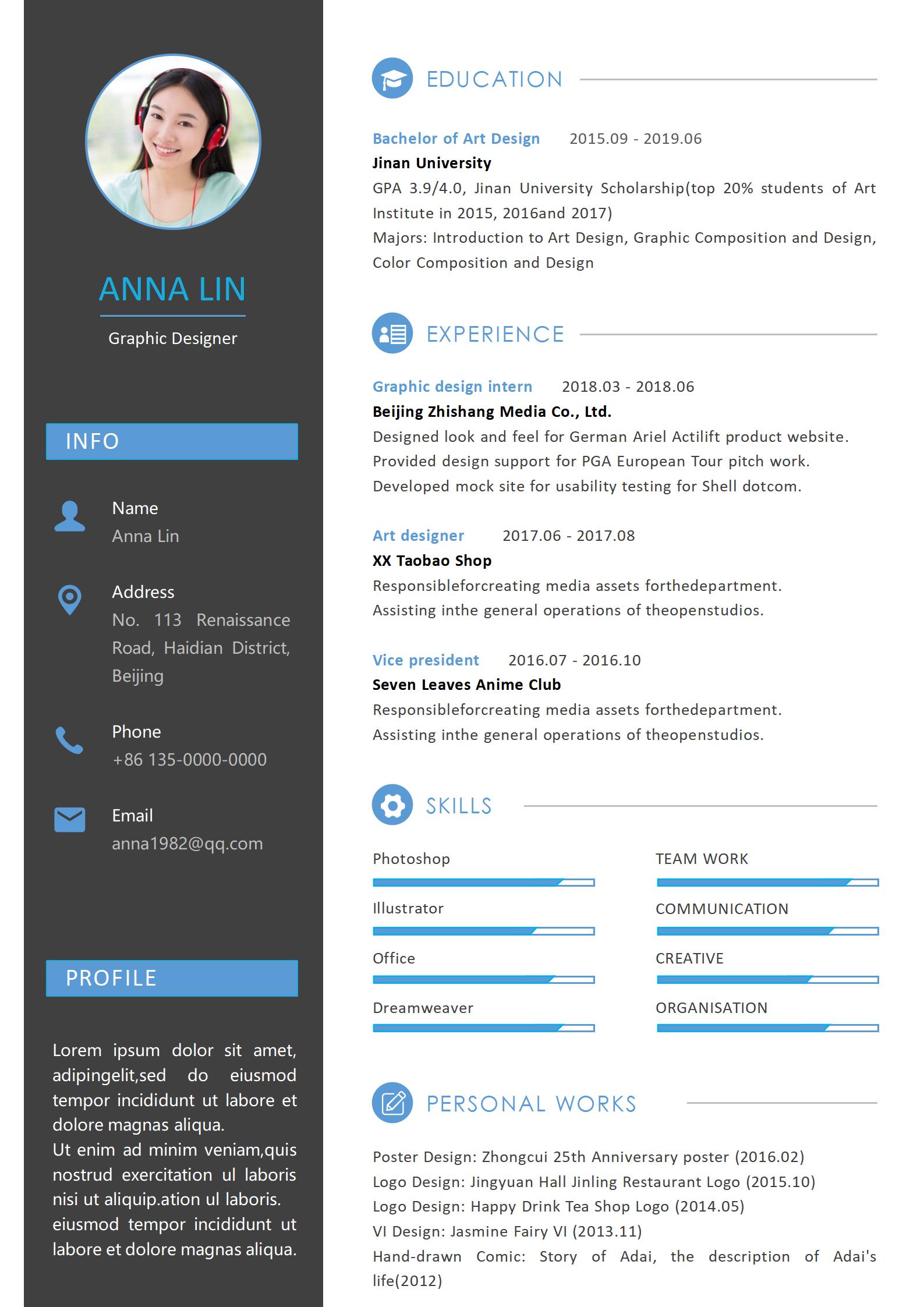 Stylish Vertical Resume with Profile Image