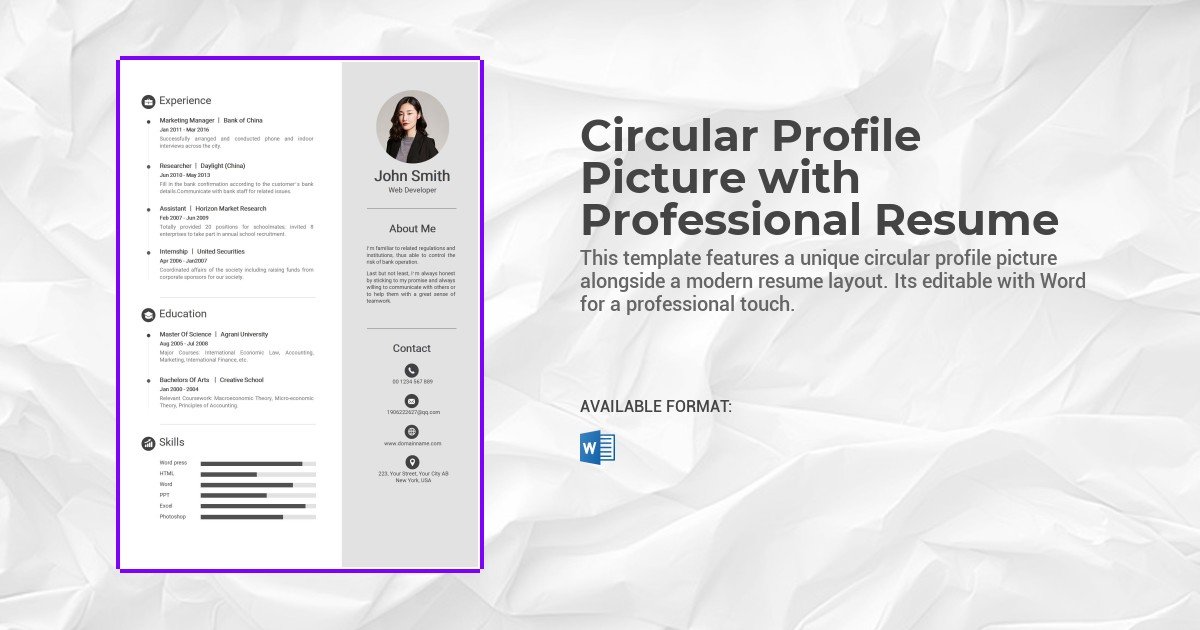 Circular Profile Picture with Professional Resume Template