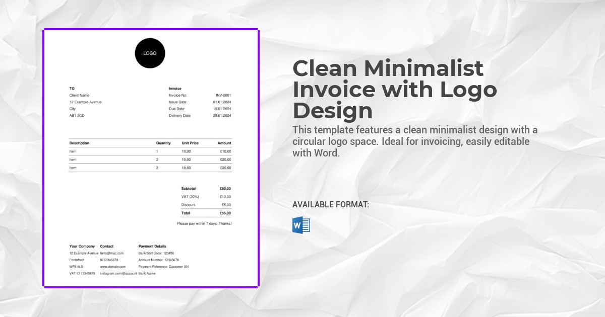 Clean Minimalist Invoice with Logo Design Template