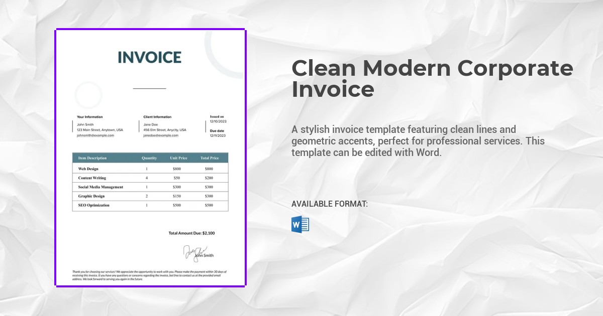 Clean Modern Corporate Invoice Template