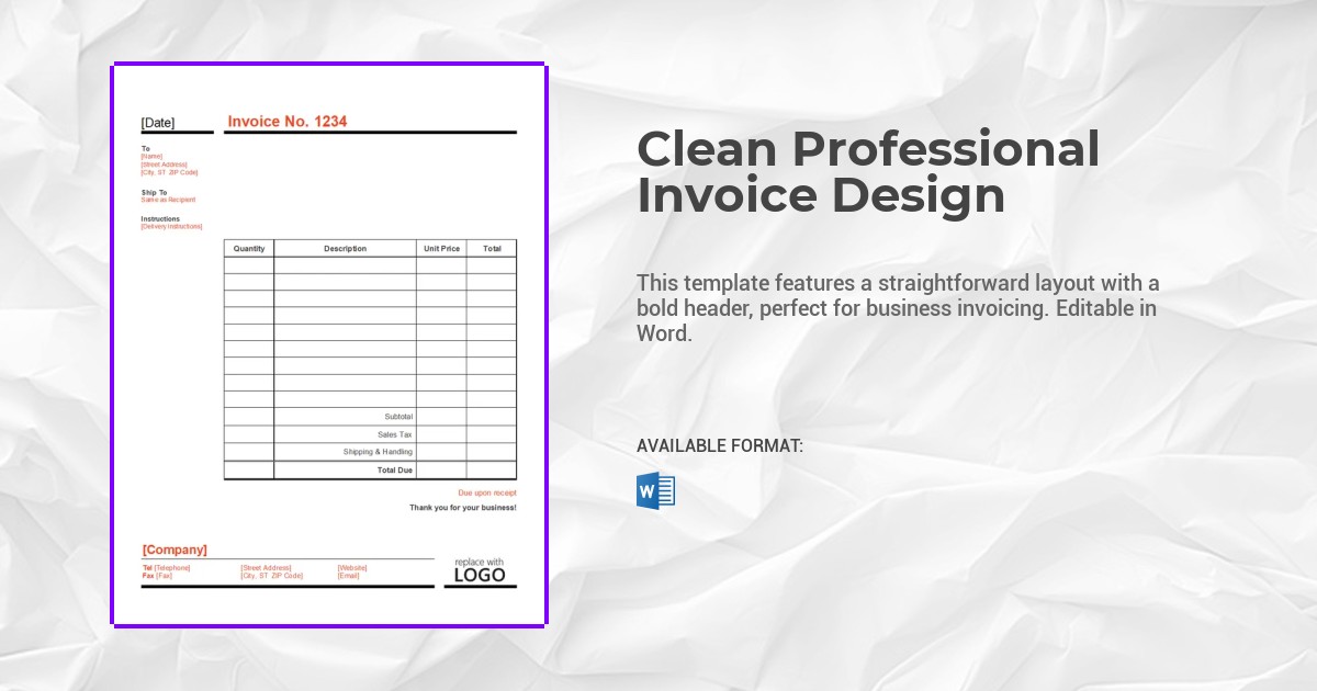Clean Professional Invoice Design Template