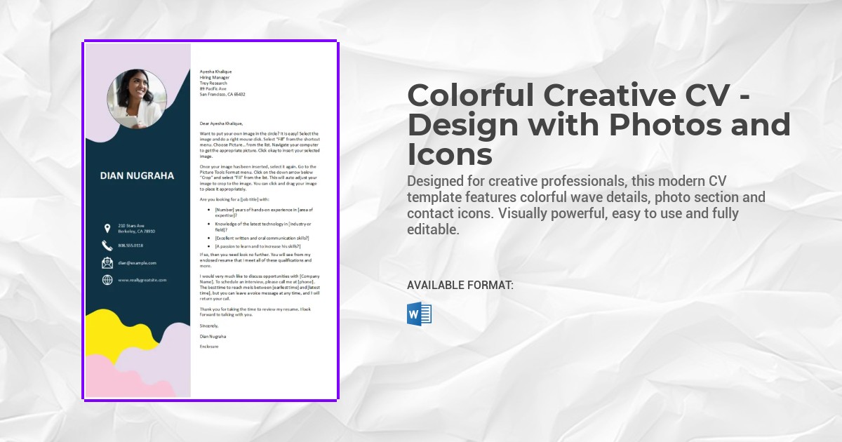 Colorful Creative CV - Design with Photos and Icons