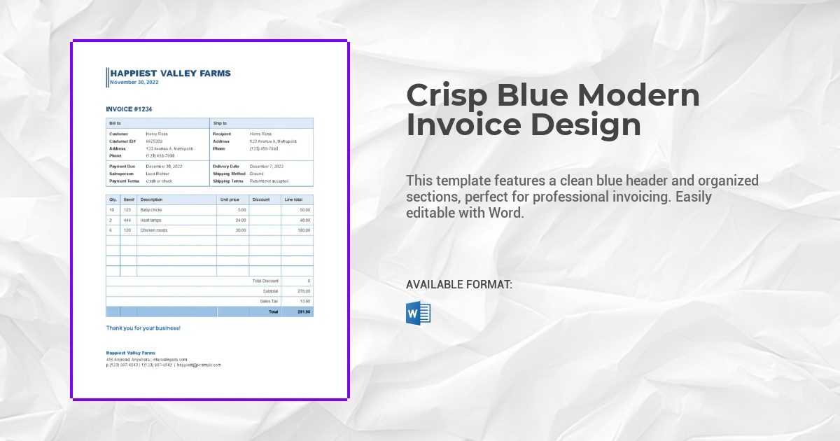 Crisp Blue Modern Invoice Design Template