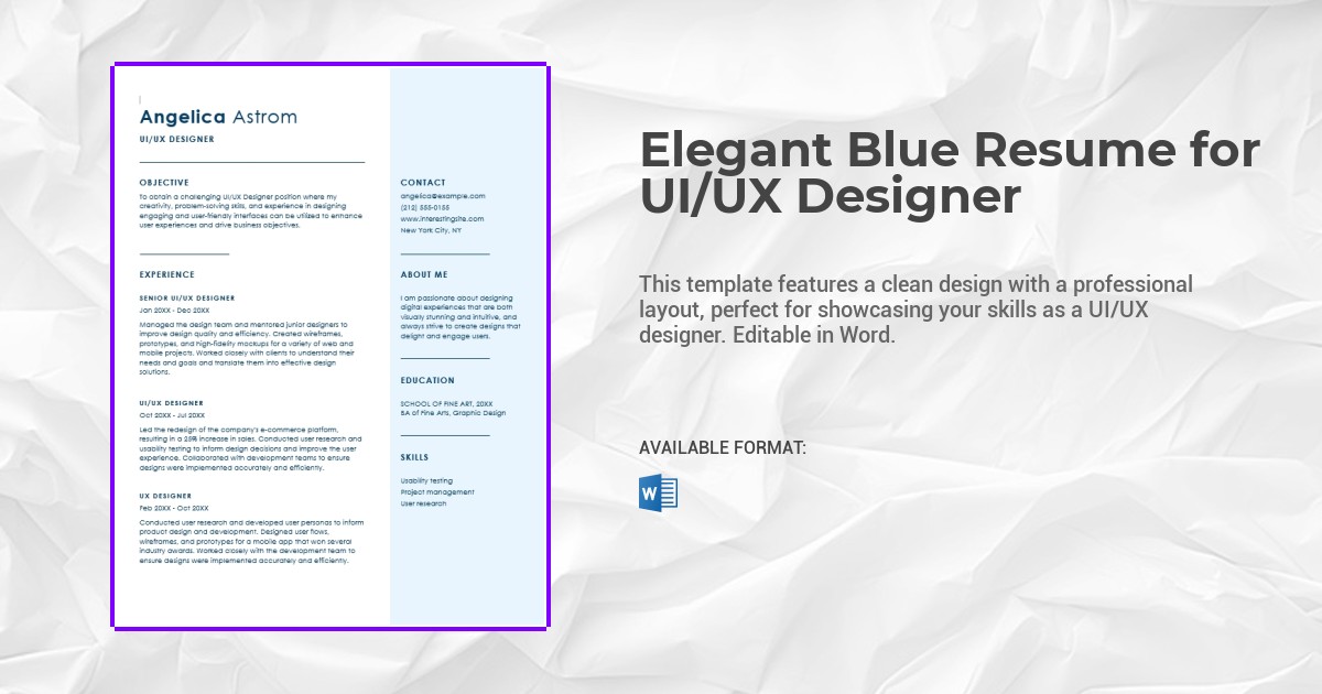 Elegant Blue Resume for UI/UX Designer Template