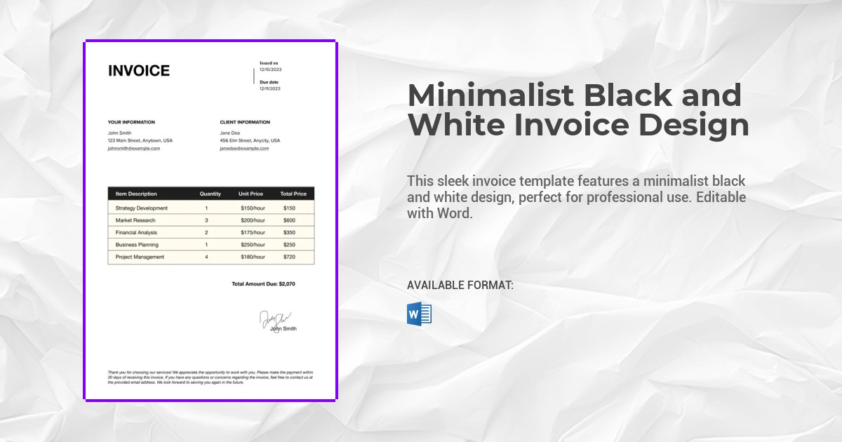 Minimalist Black and White Invoice Design Template