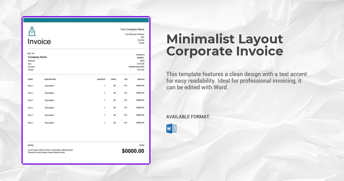 Minimalist Layout Corporate Invoice Template
