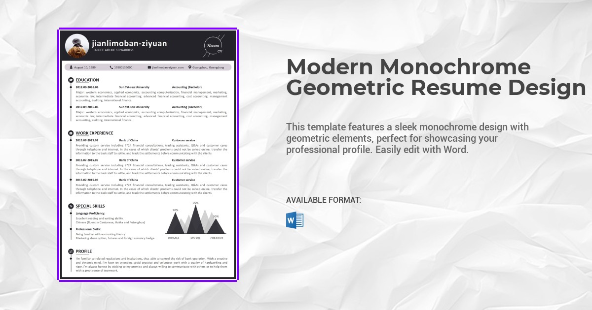 Modern Monochrome Geometric Resume Design Template