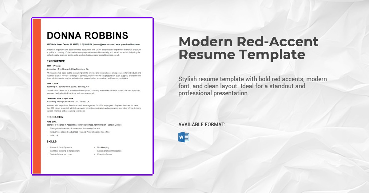 Modern Red-Accent Resume