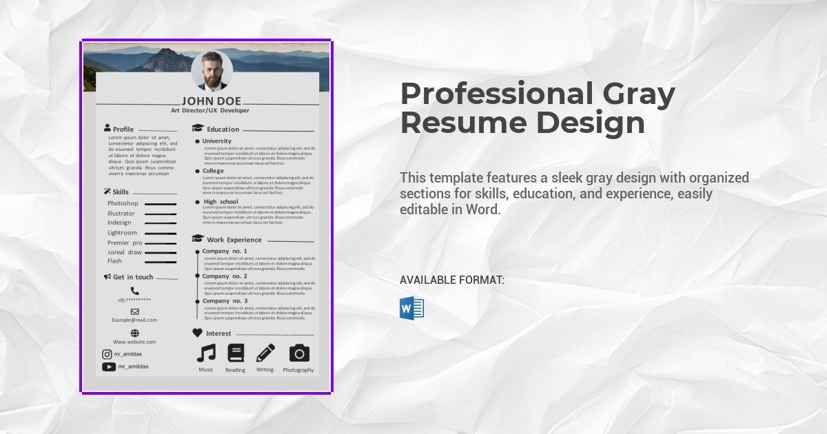 Professional Gray Resume Design Template