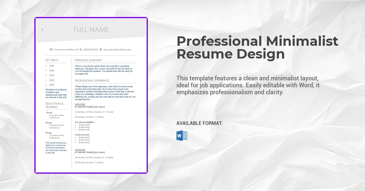 Professional Minimalist Resume Design Template