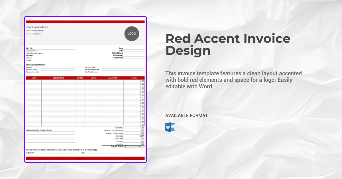 Red Accent Invoice Design Template