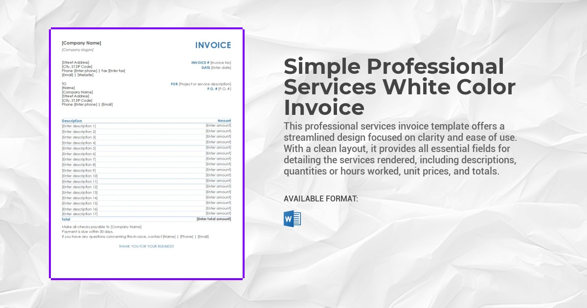Simple Professional Services White Color Invoice