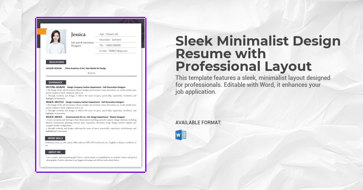 Sleek Minimalist Design Resume with Professional Layout Template