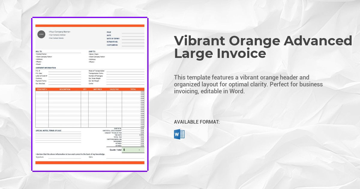 Vibrant Orange Advanced Large Invoice Template
