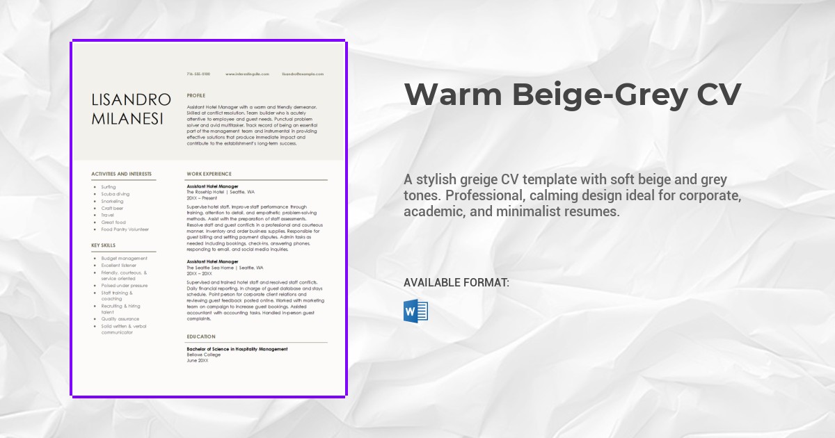Warm Beige-Grey CV Template